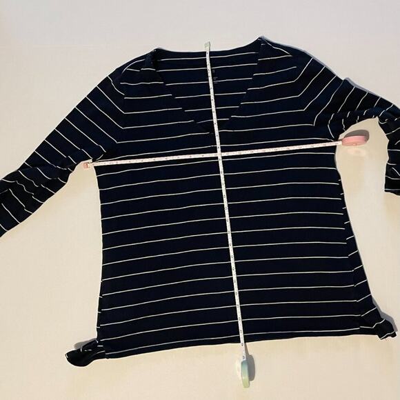 J. Jill Pima Cotton 3/4 Sleeve V-Neck Top Navy White Stripe Pullover, Size L - Picture 6 of 11